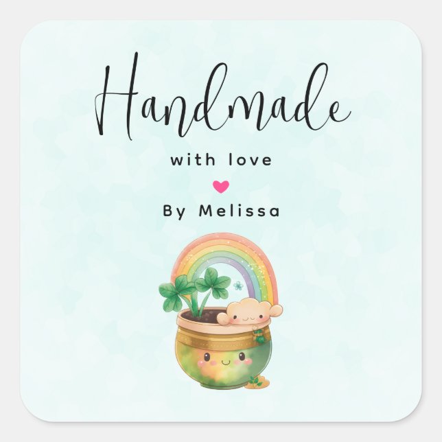 Handmade with Love Garden Planter with Rainbow Square Sticker (Front)