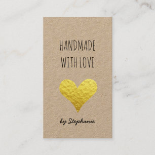 Handmade with Love Gold Heart   Kraft Paper Rustic Business Card