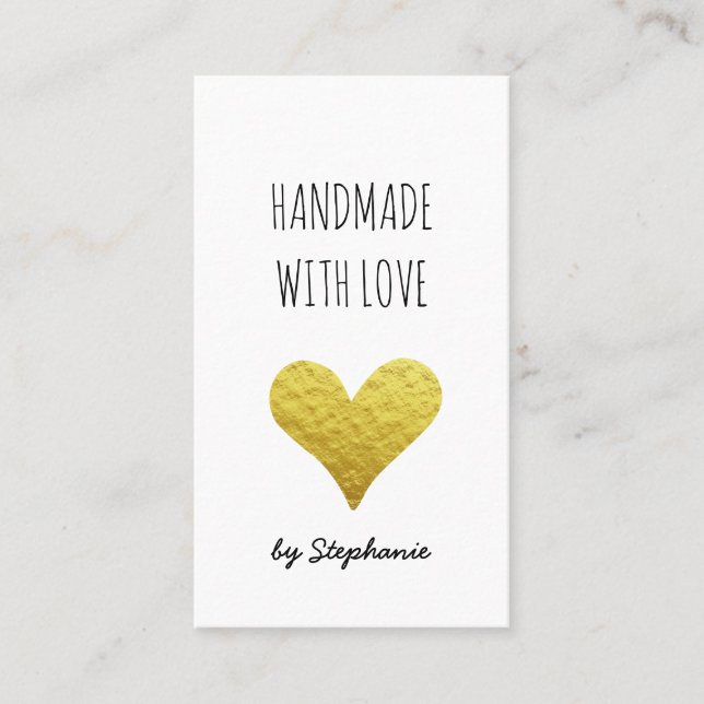 Handmade with Love Gold Heart | Social Media Business Card (Front)
