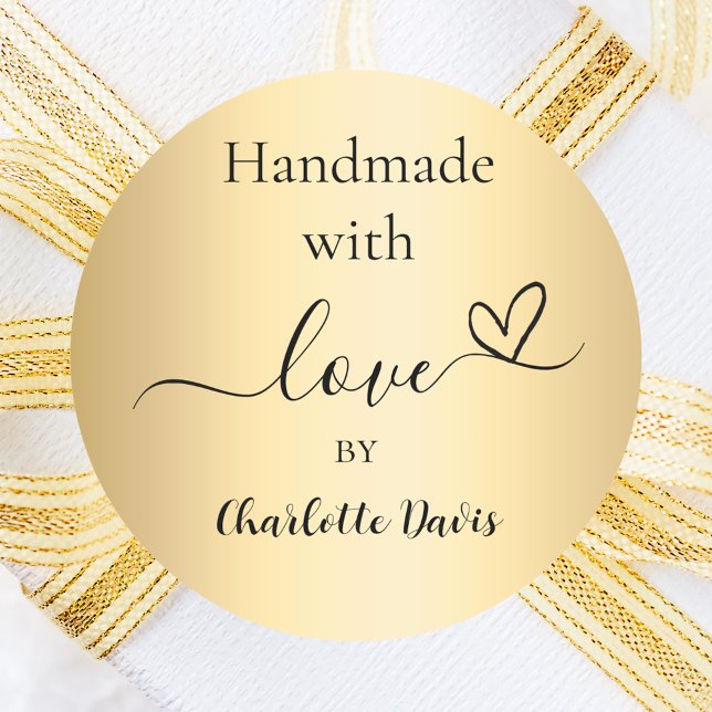 Handmade with love gold name classic round sticker (Creator Uploaded)