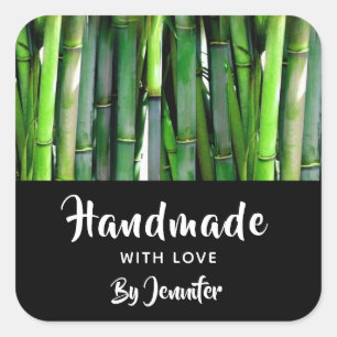 Handmade with Love - Green Bamboo Nature Photo Square Sticker