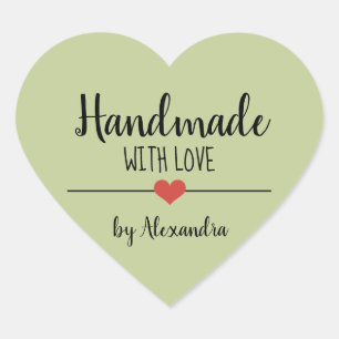Handmade with love green script  heart sticker