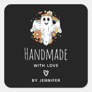 Handmade with Love Happy Ghost Retro Hippie Vibe Square Sticker