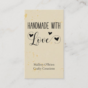 Handmade with Love Heart Calligraphy Wheat Gold Business Card