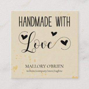 Handmade with Love Heart Calligraphy Wheat Gold Square Business Card
