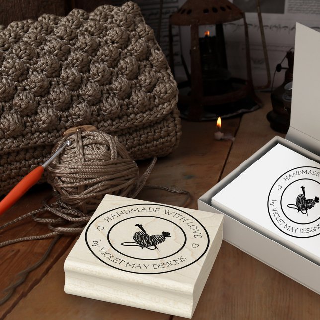 Handmade with Love - Heart Knitting Yarn Craft Rubber Stamp (Knitting theme rubber stamp )