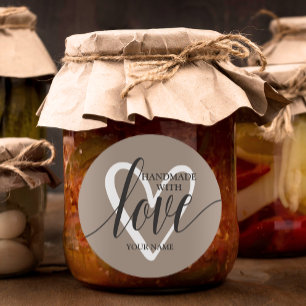 Handmade With Love Heart on Brown Classic Round Sticker