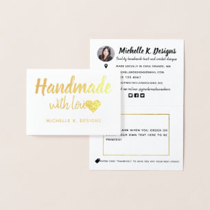 Handmade with Love Heart Shop Packaging Note Foil Card