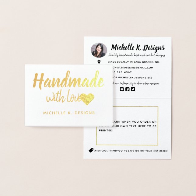 Handmade with Love Heart Shop Packaging Note Foil Card (Display)