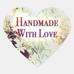 Handmade With Love heart stickers (naturals)