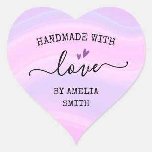 Handmade with love hearts custom name pink purple heart sticker