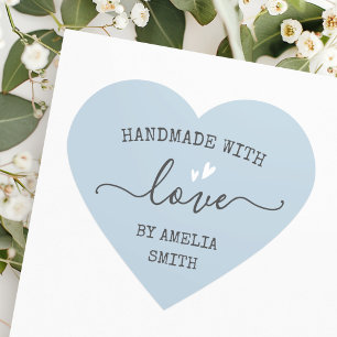 Handmade with love hearts name dusty light blue heart sticker