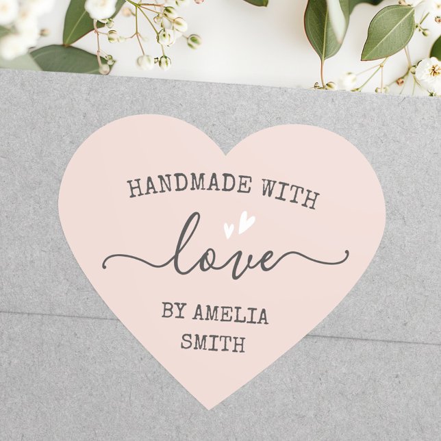 Handmade with love hearts name light blush pink he heart sticker (Handmade with love hearts name light blush pink he heart sticker)