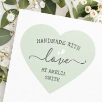 Handmade with love hearts name light sage green