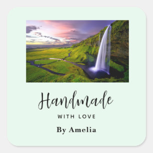 Handmade with Love Icelandic Waterfall Photo Square Sticker