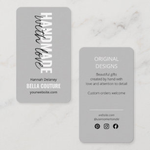 Handmade with Love in Oversized Typography Grey  Business Card