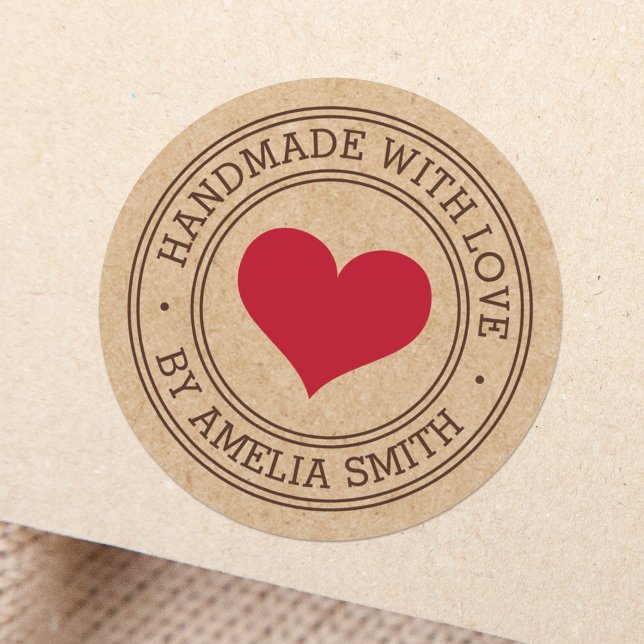 Handmade with love Kraft paper look Classic Round Sticker (Creator Uploaded)
