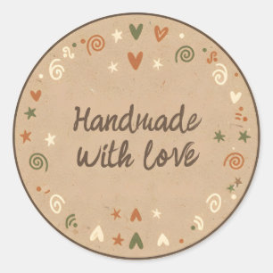 Handmade with Love Kraft Paper Texture Classic Round Sticker