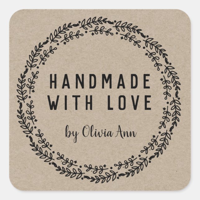 Handmade with Love Kraft Personalised Sticker  (Front)