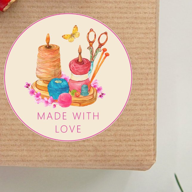 Handmade with Love l Seamstress Sewing Dressmaker Classic Round Sticker (Creator Uploaded)