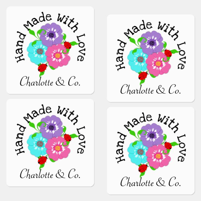 Handmade With Love Lady Bug Floral Personalised (Group)