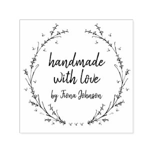 Handmade With Love Lavender Hearts Wreath Self-inking Stamp