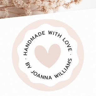 Handmade with love light blush pink wavy border classic round sticker