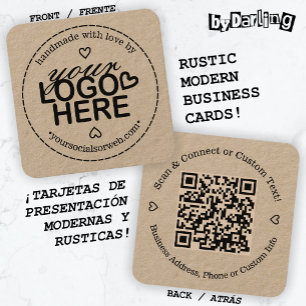 Handmade with Love Logo Rustic Square Business Card