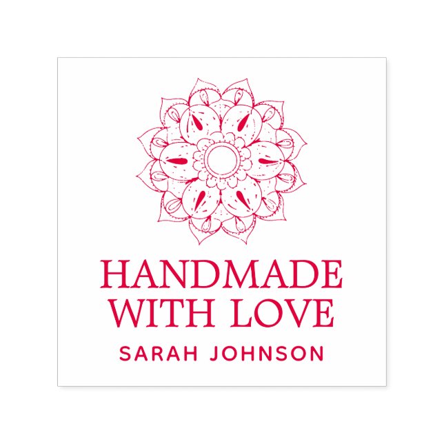 Handmade With Love Lotus Flower Personalised Self-inking Stamp (Design)