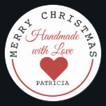 Handmade With Love Merry Christmas  Classic Round Sticker<br><div class="desc">Handmade with love stickers for your Christmas gifts made with love.</div>
