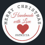 Handmade With Love Merry Christmas  Classic Round Sticker<br><div class="desc">Handmade with love stickers for your Christmas gifts made with love.</div>