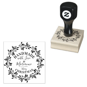 Handmade with love Merry Christmas rustic floral Rubber Stamp