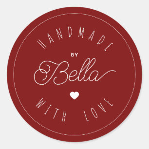 Handmade With Love Minimalist Script Calligraphy  Classic Round Sticker