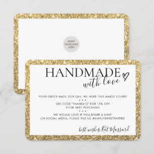 HANDMADE WITH LOVE modern chic faux gold glitter Thank You Card