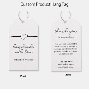 Handmade With Love Name Heart Thank You Hang Tags