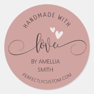 Handmade With Love name URL Business  Classic Round Sticker