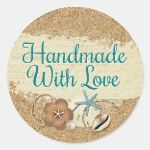 Handmade With Love Nautical Beach Seashells Sand Classic Round Sticker