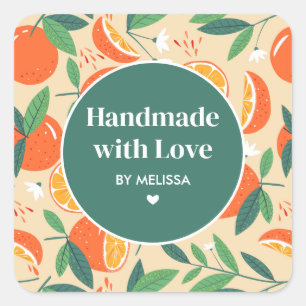 Handmade with Love Orange Citrus Fruit Pattern Square Sticker