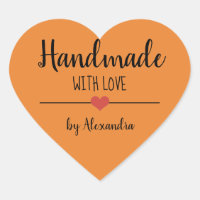 Handmade with love orange script heart