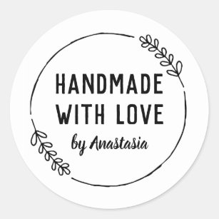 Handmade with Love Personalised Doodle Wreath Classic Round Sticker