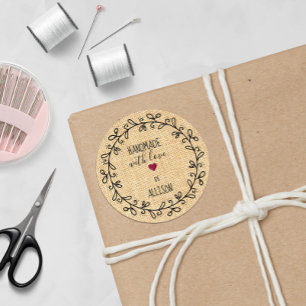 #Handmade with Love Personalised Faux Fabric Craft Classic Round Sticker