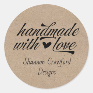 Handmade with Love Personalised Kraft Look Classic Round Sticker