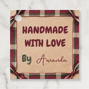 Handmade with Love Personalised Plaid Ribbon Favour Tags
