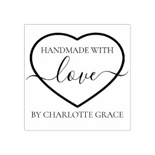 Handmade with love personalized heart typography rubber stamp