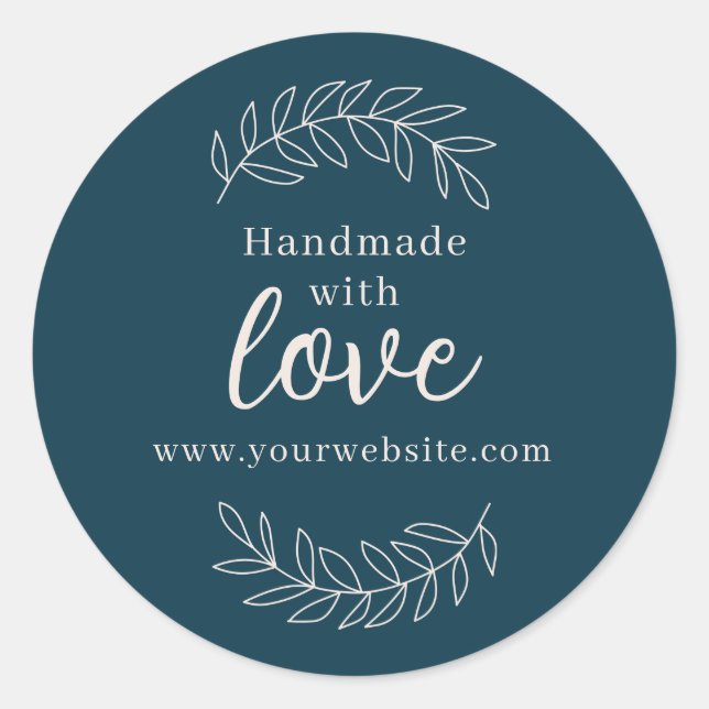 Handmade With Love petrol blue business Classic Round Sticker (Front)