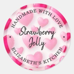 Handmade with Love Pink Hearts Product Classic Round Sticker