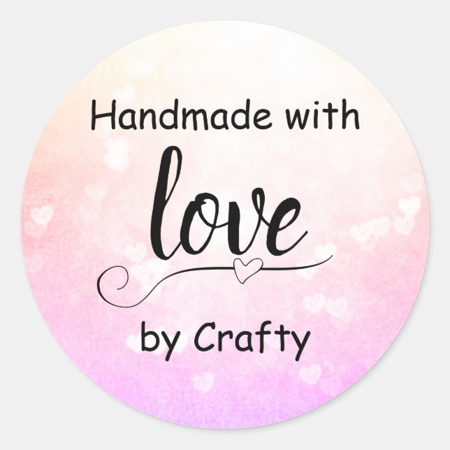 Handmade with Love Pink Ombre Heart Personalised Classic Round Sticker (Front)