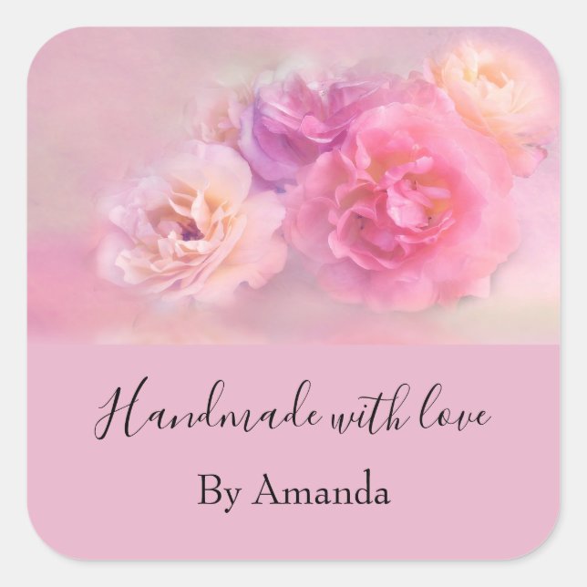 Handmade with Love Pretty Pink Carnations Square Sticker (Front)