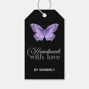 Handmade with Love Purple Butterfly Black  Gift Tags