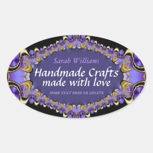 Handmade with Love Purple Gold Label Sticker